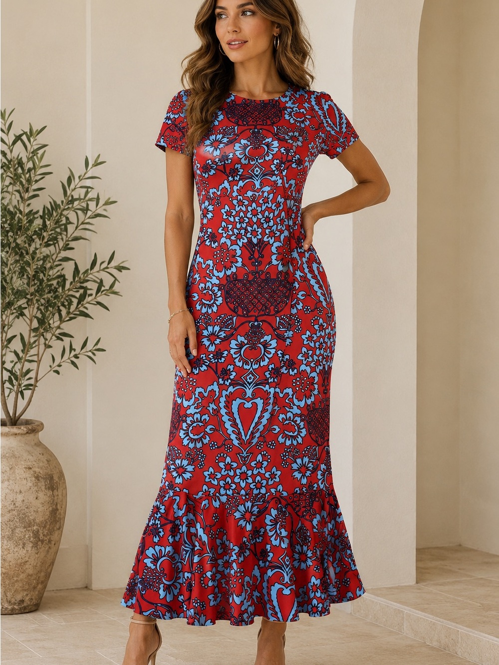 STYLEWE Red and Blue Floral Maxi Dress
